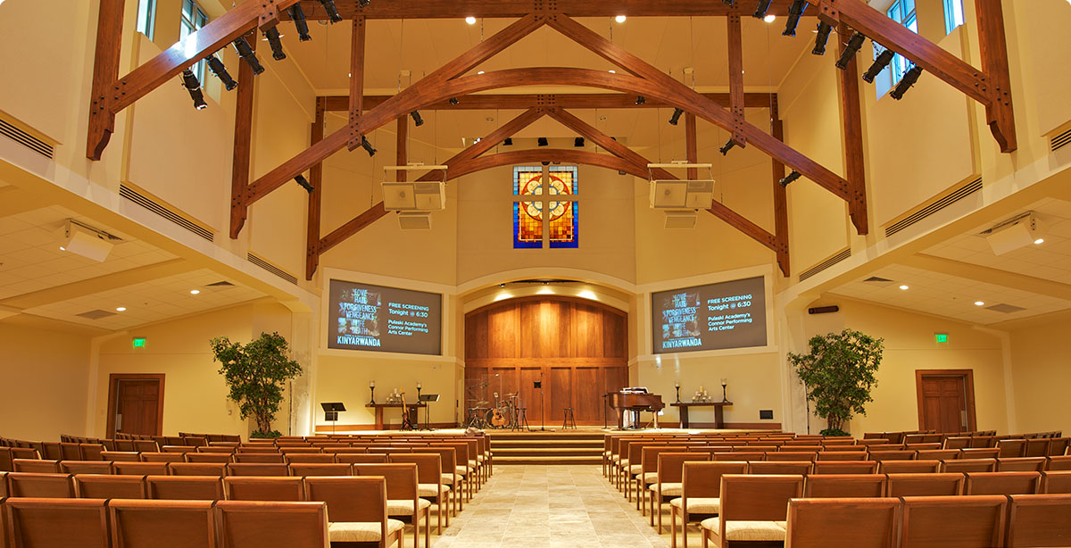 Church with two projector screens